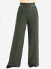 Asymmetrical Butterfly Sleeves Textured T-shirt and Button Wide Leg Pants Plus Size Outfit -  