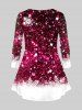 Plus Size Christmas Snowflake Snowman Glitter Sparkling Sequins Print Long Sleeves T-shirt -  
