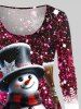 Plus Size Christmas Snowflake Snowman Glitter Sparkling Sequins Print Long Sleeves T-shirt -  