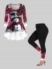 Plus Size Christmas Snowflake Snowman Glitter Sparkling Sequins Print Long Sleeves T-shirt -  