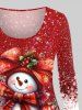 Plus Size Christmas Snowflake Snowman Bowknot Ball Holly Print Long Sleeves T-shirt -  