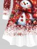 Plus Size Christmas Snowflake Snowman Bowknot Ball Holly Print Long Sleeves T-shirt -  