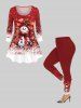 Plus Size Christmas Snowflake Snowman Bowknot Ball Holly Print Long Sleeves T-shirt -  