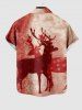 Chemise Boutonnée Imprimé Élans et Flocons de Neige de Noël avec Poche Grande Taille pour Hommes - Rouge 3XL