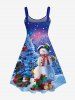 Plus Size Christmas Tree Snowman Snowflake Bird Rabbit Print Tank Dress -  