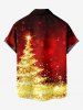 Chemise Manches Longues avec Boutons et Brillant en Dégradé de Couleurs Imprimé Sapin de Noël 3D Grande Taille pour Hommes - Rouge 4XL