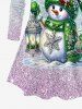 Plus Size Christmas Ball Snowman Snowflake Sparkling Sequin 3D Print T-shirt -  