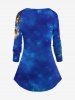 Plus Size Christmas Santa Claus Sled Elk Galaxy Glitter Print T-shirt -  