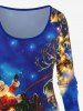 Plus Size Christmas Santa Claus Sled Elk Galaxy Glitter Print T-shirt -  