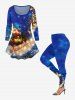 Plus Size Christmas Santa Claus Sled Elk Galaxy Glitter Print T-shirt -  