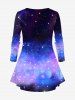 Plus Size Christmas Snowman Galaxy Star Pine Cones Print T-shirt -  