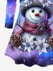 Plus Size Christmas Snowman Galaxy Star Pine Cones Print T-shirt -  