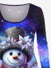 Plus Size Christmas Snowman Galaxy Star Pine Cones Print T-shirt -  