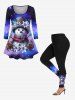 Plus Size Christmas Snowman Galaxy Star Pine Cones Print T-shirt -  