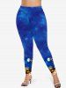 Plus Size Christmas Santa Claus Sled Elk Galaxy Glitter Print Leggings -  