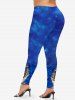 Plus Size Christmas Santa Claus Sled Elk Galaxy Glitter Print Leggings -  