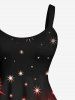 Robe Ligne A Etoile Lune Sapin de Noël et Galaxie Imprimés de Grande Taille à Paillettes - Rouge M