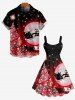 Robe Ligne A Etoile Lune Sapin de Noël et Galaxie Imprimés de Grande Taille à Paillettes - Rouge 6X