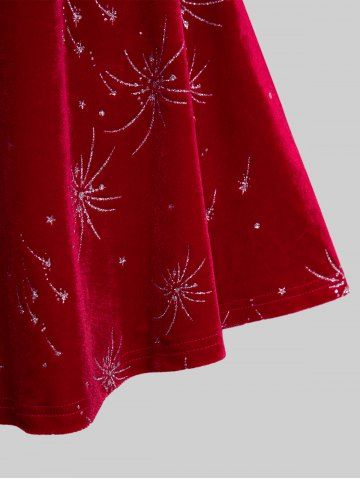 Valentine's Day Plus Size Fireworks Printed Twist Ruched Velvet A Line Party Dress and Fur Panel Cape Set