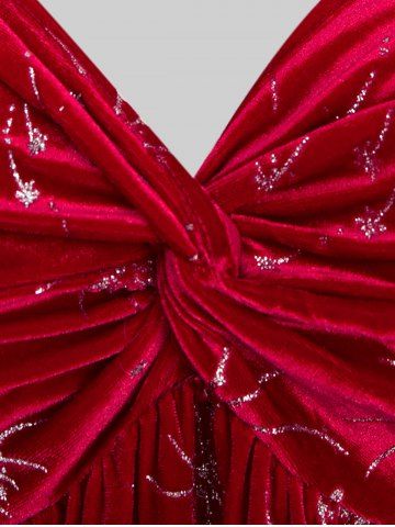 Valentine's Day Plus Size Fireworks Printed Twist Ruched Velvet A Line Party Dress and Fur Panel Cape Set