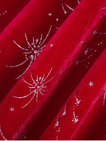 Valentine's Day Plus Size Fireworks Printed Twist Ruched Velvet A Line Party Dress and Fur Panel Cape Set