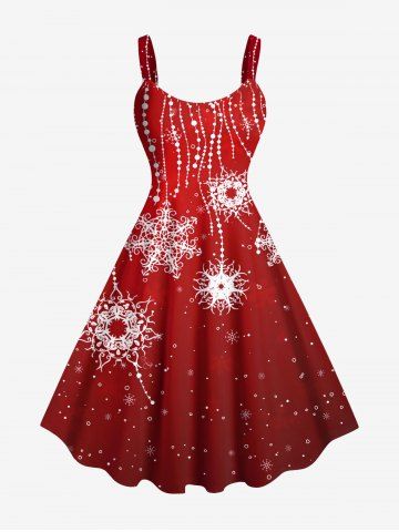 Robe Débardeur de Noël Flocon de Neige Imprimé de Grande Taille à Frange - RED - XS