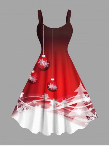 Robe Imprimé Flocon de Neige et Sapin de Noël Grande Taille - RED - XS