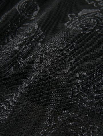 Plus Size Rose Flower Printed Crossover Bust Buckle Grommet Split Ribbed Layered Tank Top