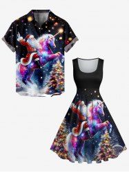 Christmas Tree Santa Claus Unicorn Glitter Star Galaxy Print Plus Size Matching Set For Couples -  