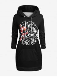 Plus Size Christmas Snowflake Snowman Letters Plaid Hat Scarf Print Pullover Long Sleeves Hoodie -  
