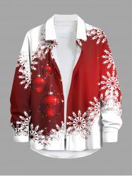 Plus Size Glitter Christmas Ball Snowflake Two Tone Print Button Long Sleeves Shirt For Men -  
