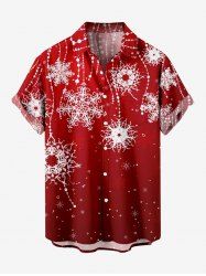 Plus Size Christmas Snowflake Tassels Print Buttons Pocket Shirt For Men -  