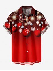 Chemise à Boutons avec Pompons à Imprimé Boules de Noël et Flocons de Neige 3D Grande-Taille pour Hommes - Rouge 4XL