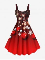 Robe Boule de Noël 3D Flocon de Neige Imprimé de Grande Taille à Frange - Rouge 6X