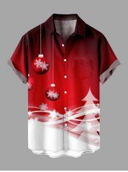 Chemise Imprimé Flocon de Neige et Sapin de Noël Grande Taille avec Poches - Rouge 2XL