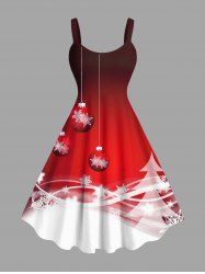 Plus Size Christmas Tree Ball Snowflake Light Beam Colorblock Print Tank Dress -  