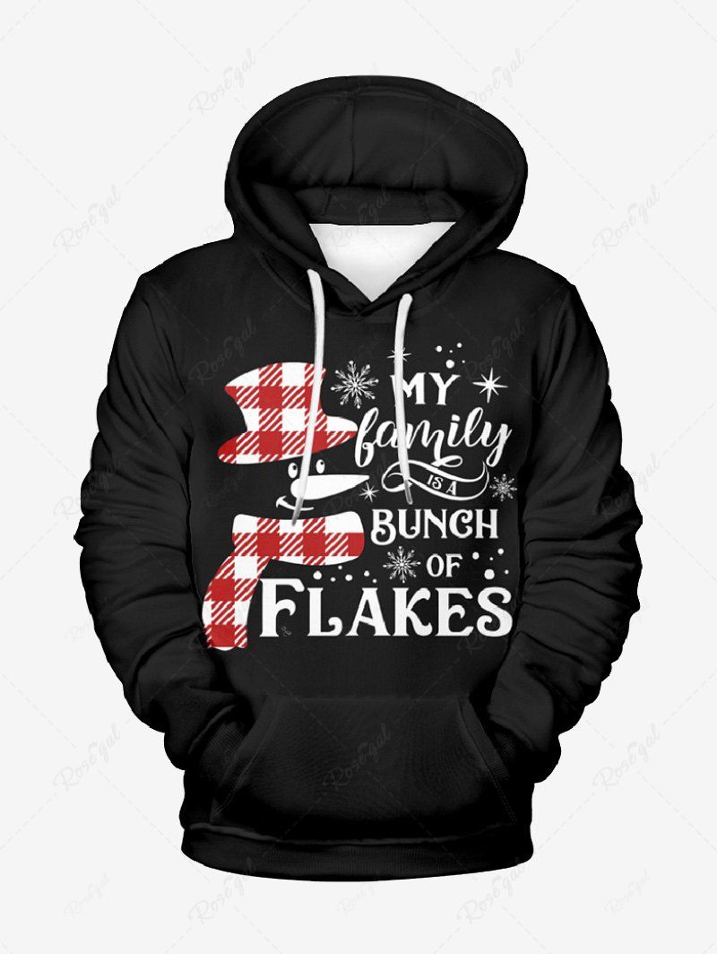Outfit Plus Size Christmas Snowflake Snowman Letters Plaid Hat Scarf Print Pullover Long Sleeves Hoodie For Men  