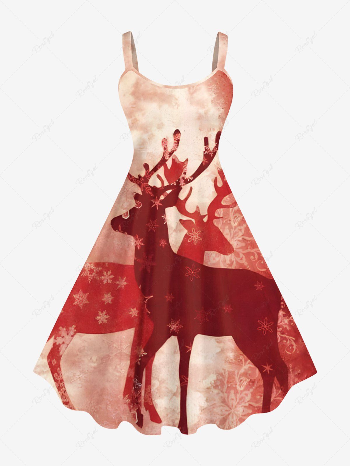 Robe Ligne A Ombrée Teinté Cerf de Noël de Grande Taille Rouge L