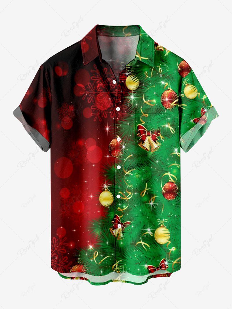Chemisier avec Boutons à Imprimé Sapin Etoiles Boules et Flocons de Neige de Noël Grande-Taille pour Hommes Multi-A S