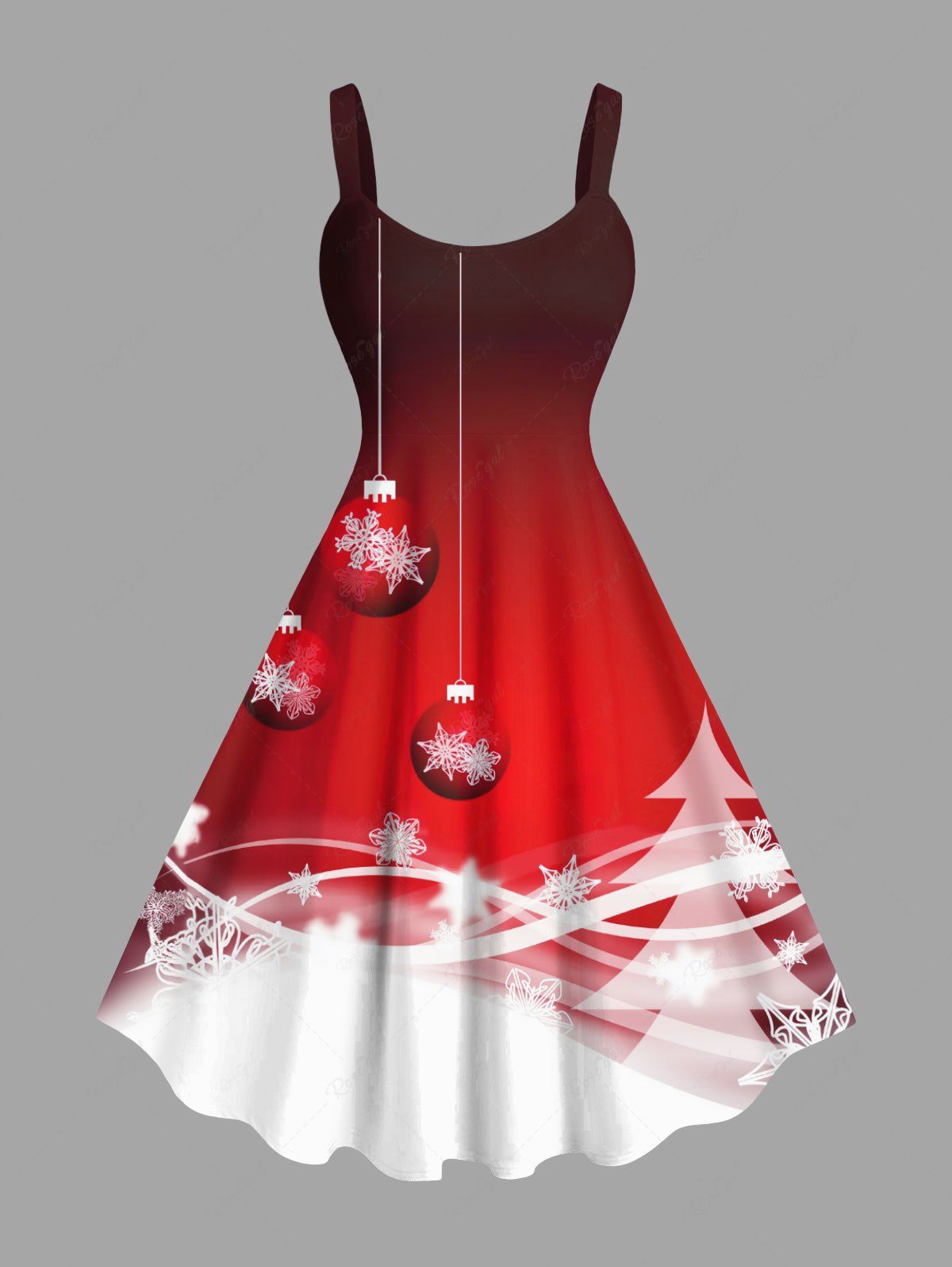 Robe Imprimé Flocon de Neige et Sapin de Noël Grande Taille Rouge 3X