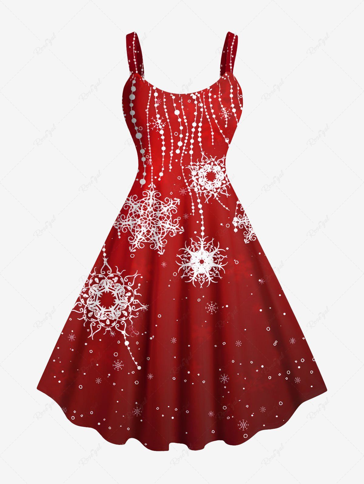 Robe Débardeur de Noël Flocon de Neige Imprimé de Grande Taille à Frange Rouge 5X