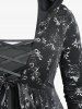 Rose Flower Printed Layered Asymmetric Hooded Top and Lace-up Split Pocket Flare Pants Plus Size Outfit -  