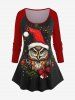 Ensemble de T-shirt Cerf de Noël et Chapeau Nœud Papillon Imprimés de Grande Taille - Rouge 