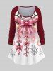 Christmas Snowflake Light Bowknot Print Ombre Long Sleeves T-shirt and Leggings Plus Size Matching Set -  