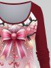 Christmas Snowflake Light Bowknot Print Ombre Long Sleeves T-shirt and Leggings Plus Size Matching Set -  