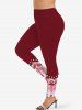 Christmas Snowflake Light Bowknot Print Ombre Long Sleeves T-shirt and Leggings Plus Size Matching Set -  