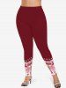 Christmas Snowflake Light Bowknot Print Ombre Long Sleeves T-shirt and Leggings Plus Size Matching Set -  
