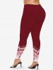 Christmas Snowflake Light Bowknot Print Ombre Long Sleeves T-shirt and Leggings Plus Size Matching Set -  