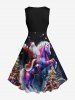 Robe Trapèze Vintage Imprimé Glaxie et Sapin de Noël Grande Taille - Noir M