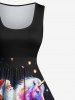 Robe Trapèze Vintage Imprimé Glaxie et Sapin de Noël Grande Taille - Noir M